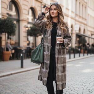 *NWT* - J.ING - Tan and Black Plaid Coat